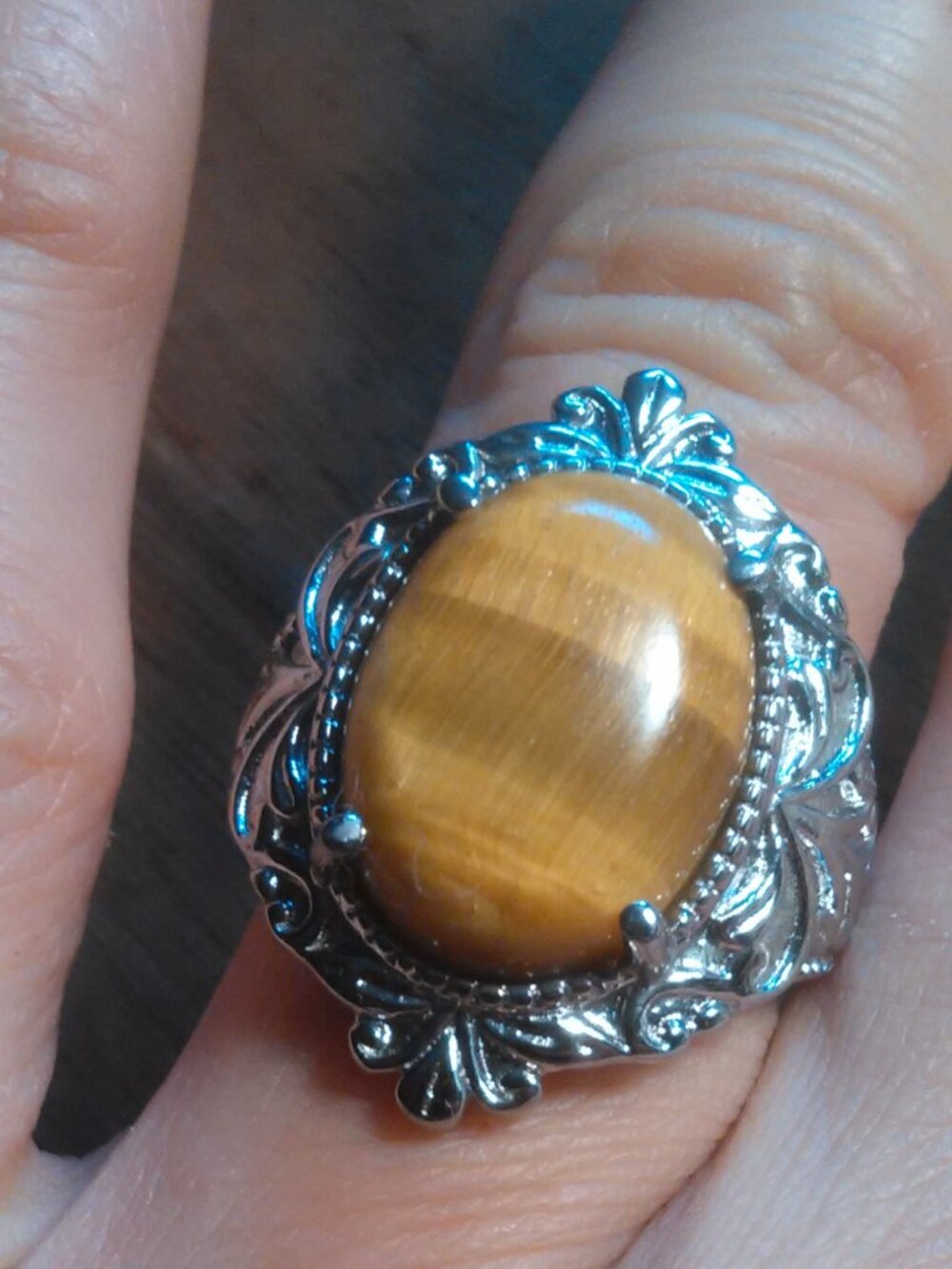 Tiger's Eye Stainless Steel Ring (Size 6)
